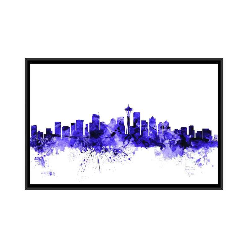 « seattle, washington horizon » par michael tompsett, reproduction d’impression sur toile tendue, Toile avec cadre noir