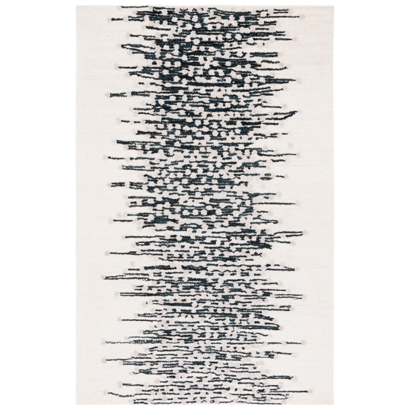 Metro Hand Tufted Wool/Cotton Abstract Rug in Ivory/Black, Rectangle 5' x 8'