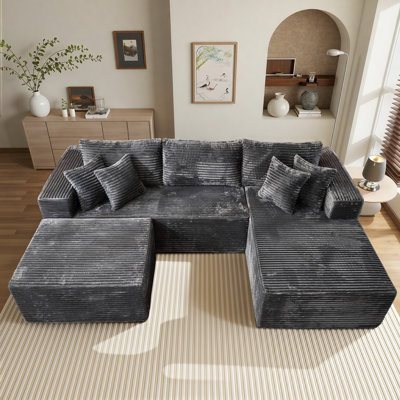 108” Modular Sectional Sofa With Ottoman, Deep Seat U-shaped Cloud Couch, Boneless Comfort, No Assembly Required