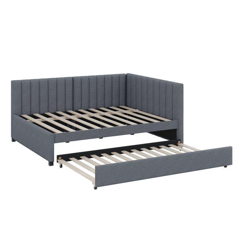 Upholstered Daybed With Trundle Sofa Bed Frame, Gray