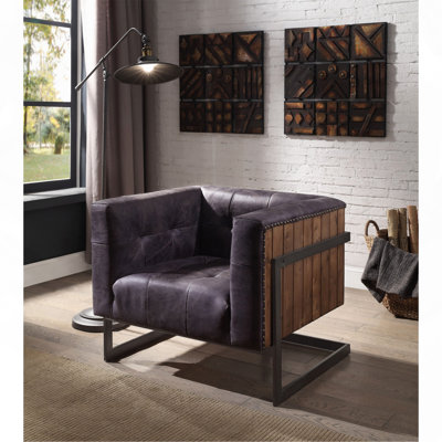 Chaise d'appoint touffetée en ébène antique et chêne rustique