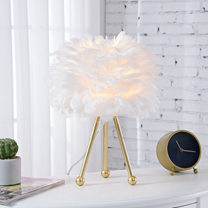 Marjorie 14.5" Tripod Feather Table Lamp, White