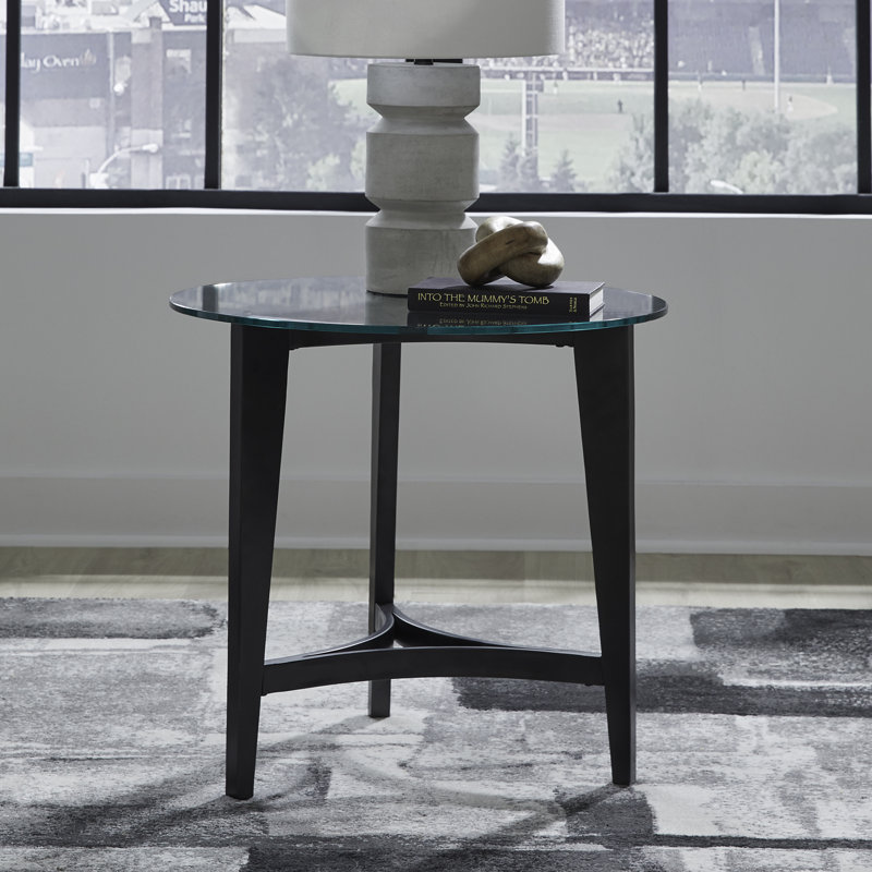 Almeida Round End Table w/ Glass Top