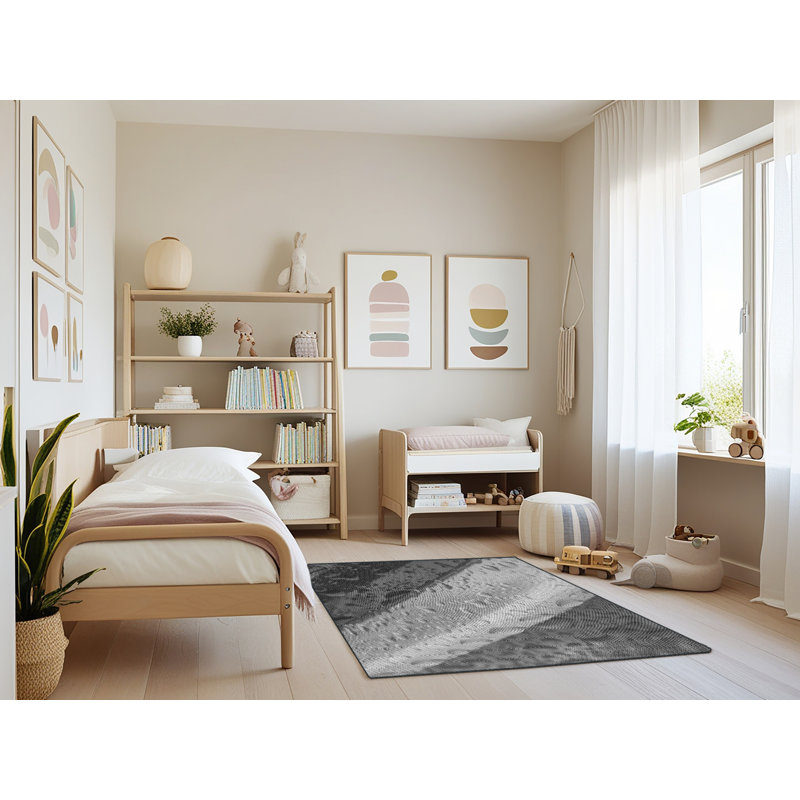 Tapis gris/zone blanche à motifs Sirstins, Rectangle 3 pi x 5 pi