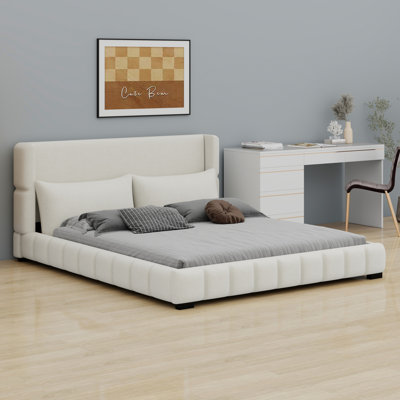 Upholstered Platform Bed Including Two Pillows, Ready for Relaxation