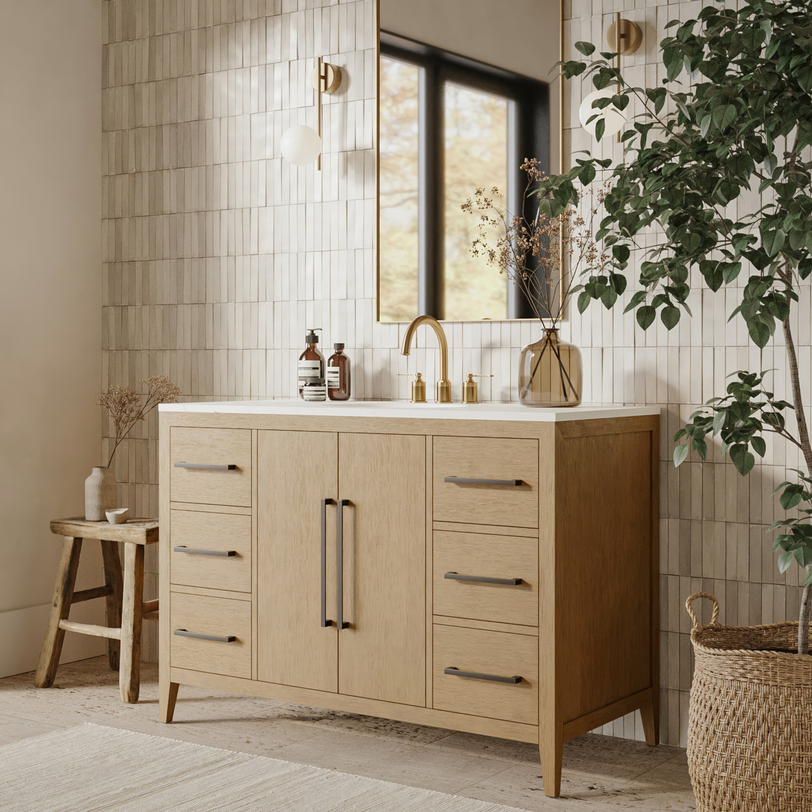 Alsup 48'' Single Bathroom Vanity, Wire Brushed Oak