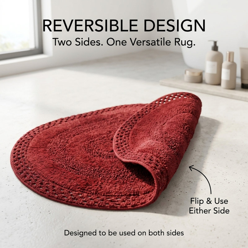 Adiraica 100% Cotton Bath Rug, Wine Red