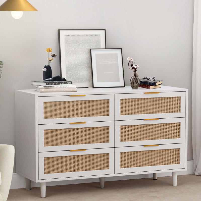 Console en bois avec 6 tiroirs, bois, Blanc