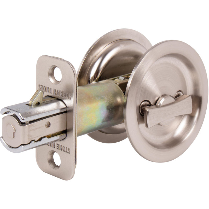 Serrure ronde pour porte escamotable, Nickel satiné