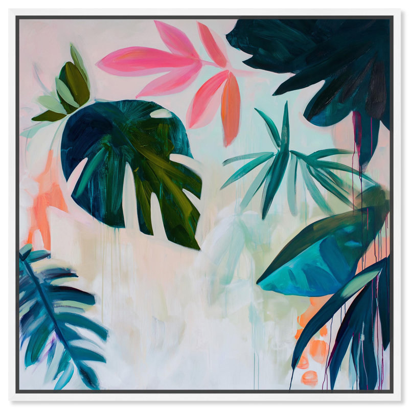 Art Remedy, art tropical brillant sur toile, H 13 po x l 13 po, Cadre flottant blanc