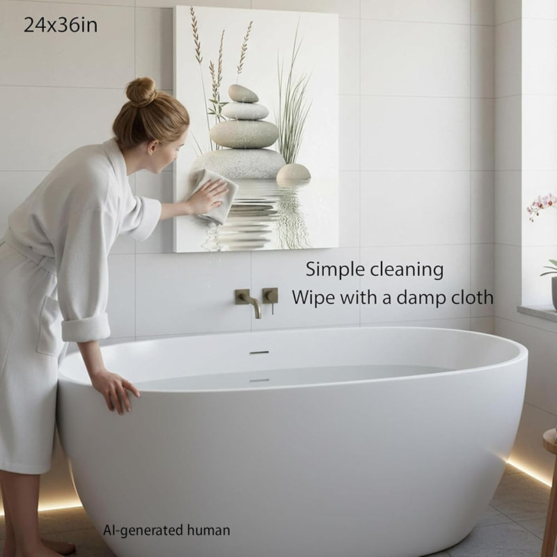 Zen Bathroom Canvas Wall Art-Wrapped Canvas,Stacked Stones in Water Poster Print,Picture for Spa Yoga Meditation Room Bathroom Wall Decor,Canvas-Wrapped Framed