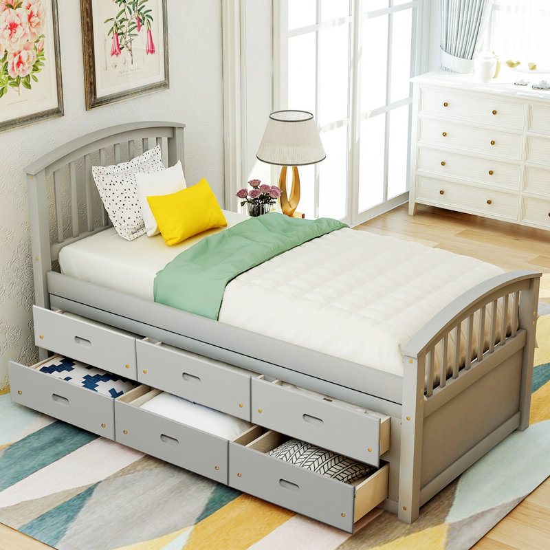 Eckart Solid Wood Slat Storage Bed, Gray