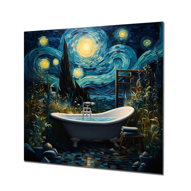 «Blue Starlight Bathroom IV - Raven», art mural en métal, H 16 po x l 16 po