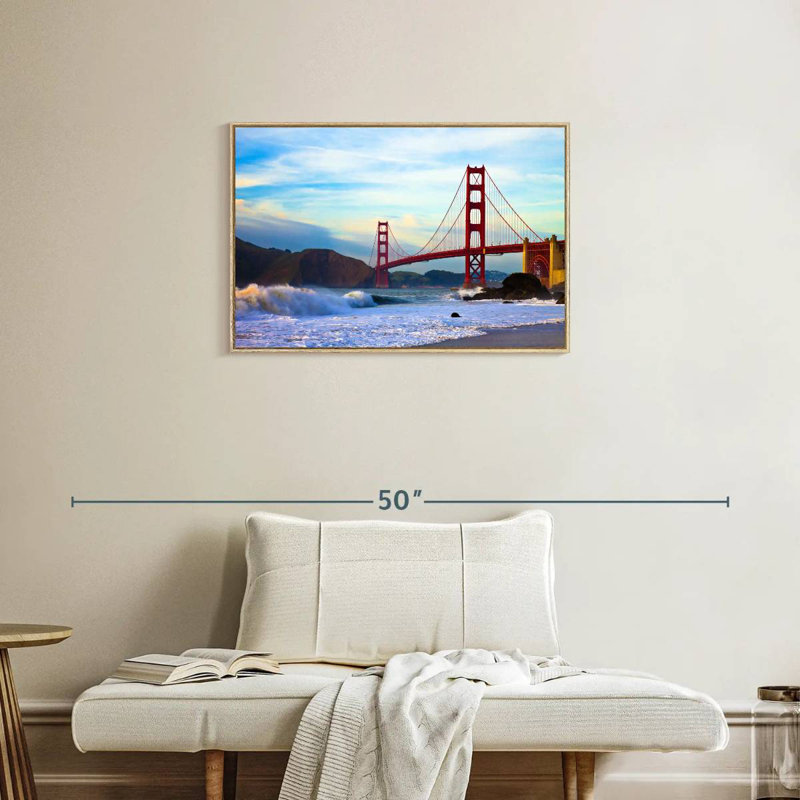 Golden Gate Bridge, San Francisco, Cadre flottant en bois naturel, 31 po x 21 po