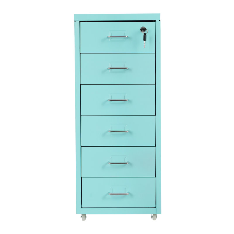 11'' Wide 6 -Drawer Metal Mobile File Cabinet, Blue