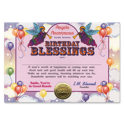 Certificat de bénédiction d'anniversaire
