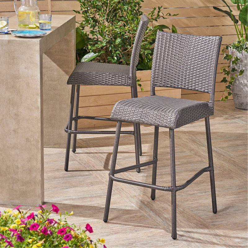 Ensemble de 2 tabourets de bar 29 po en rotin PE sans accoudoirs, gris