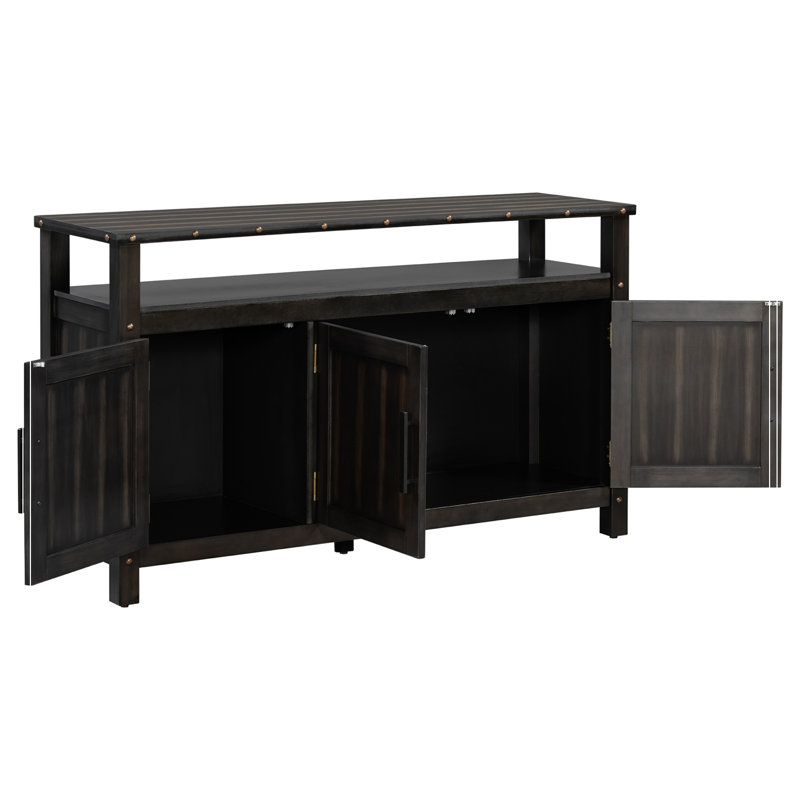 Buffet avec rangement à 3 portes et tablette ouverte, Noir