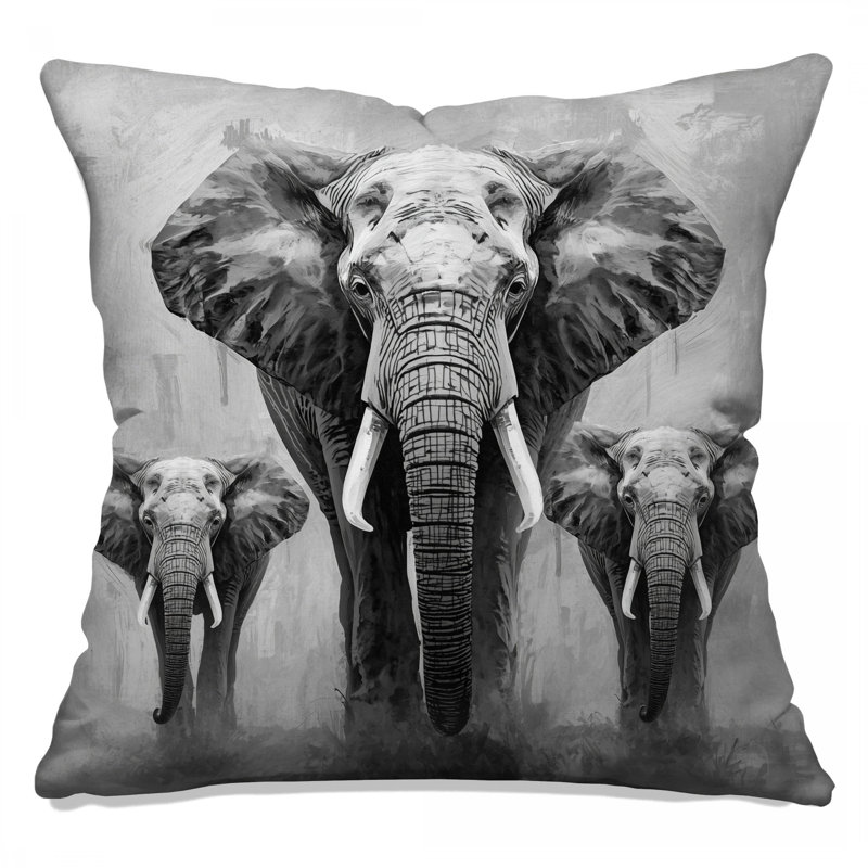 Three African Elephants Double Sided Throw Pillows, 18 x 18 inches