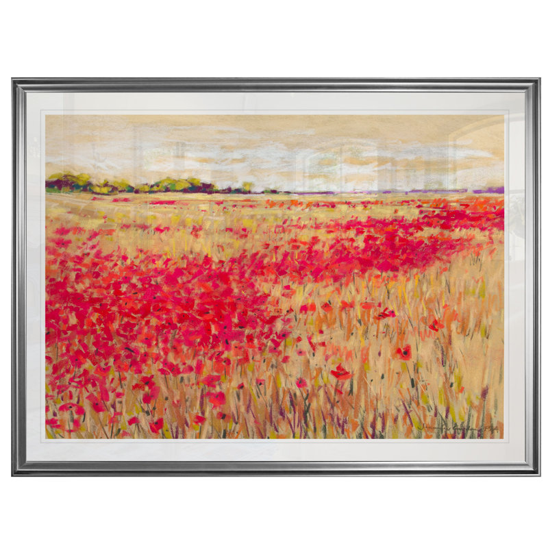 «Poppies» Evening Light I », reproduction, H 20 po x l 24 po x P 1,5 po, Cadre argenté