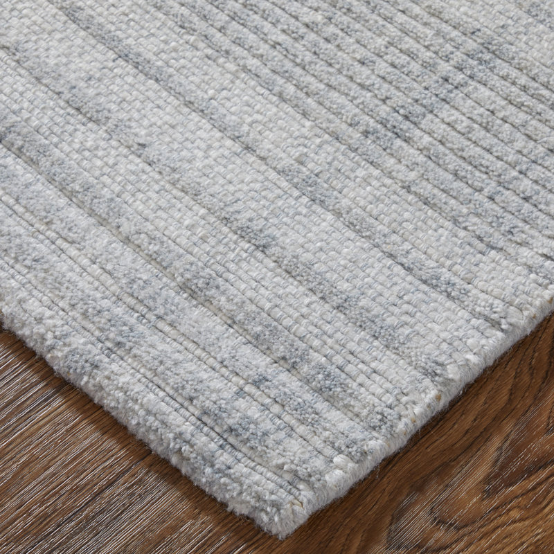 Highview Hand Woven Polyester Striped Area Rug in Gray, Marine Blue, Rectangle 5' x 8'
