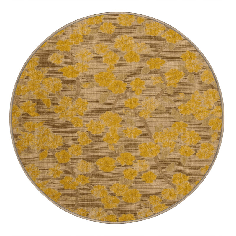 Tapis botanique brun lavable à la machine, Rond 5 pi