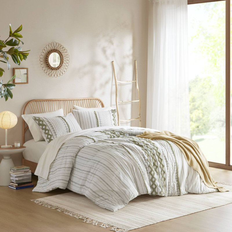 Aztec Pattern Cotton Duvet Cover Set with Chenille Tufting