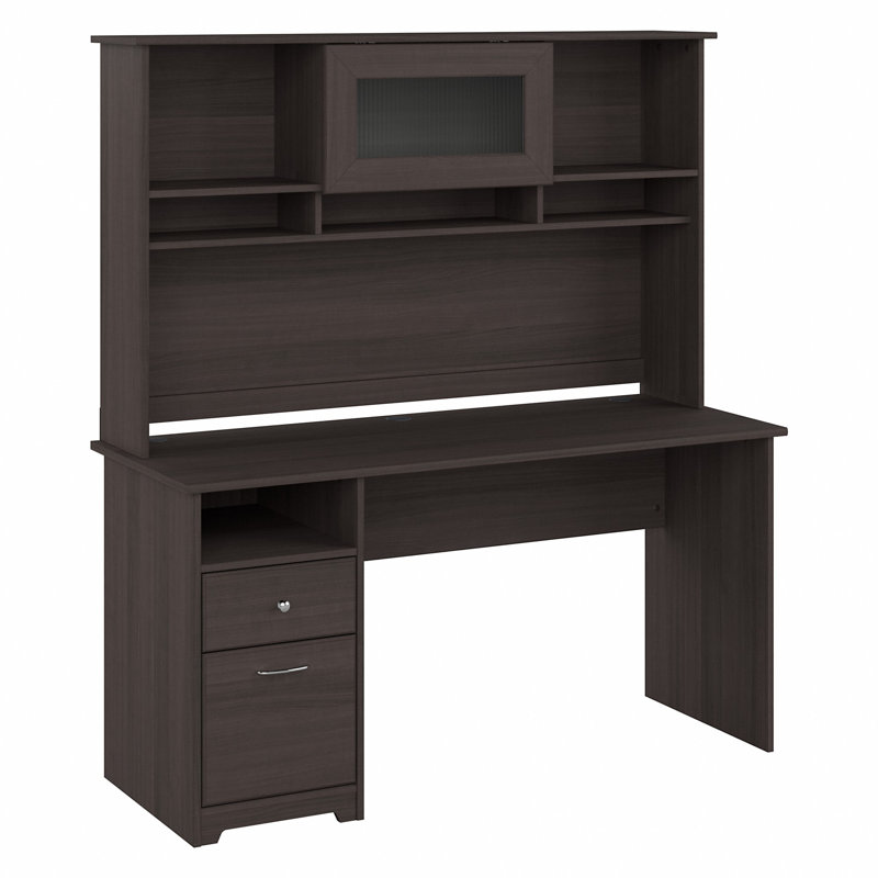 Bureau d'ordinateur avec huche Ozro, Gris chiné, H 66,3 po x l 59,45 po x P 23,19 po