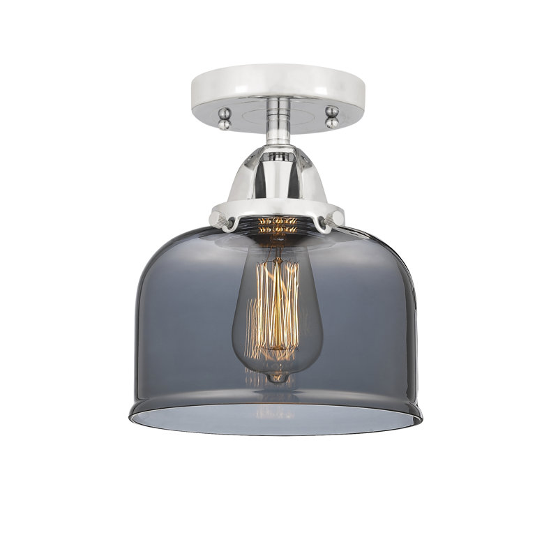 Plafonnier semi-encastré en verre, Plaqué couleur fumée, H 9,25 po x l 8 po x P 8 po, Chrome poli