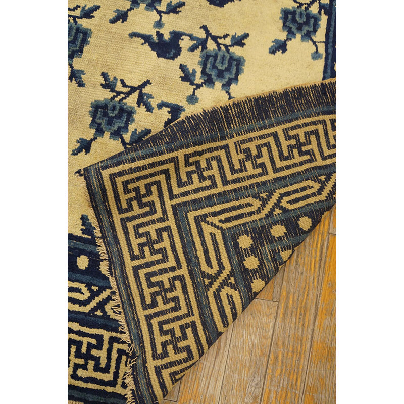 Antique Ningxia Chinese Geometric Beige 1850s Rug