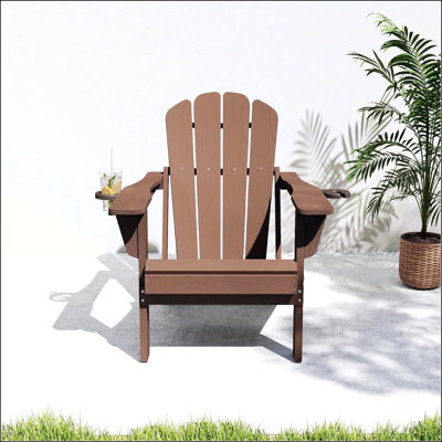 Adjustable HDPE Adirondack Chair with 3-Position Reclining, Foldable Design, and Built-In Cup & Phone Holders for All-Weather Outdoor Use