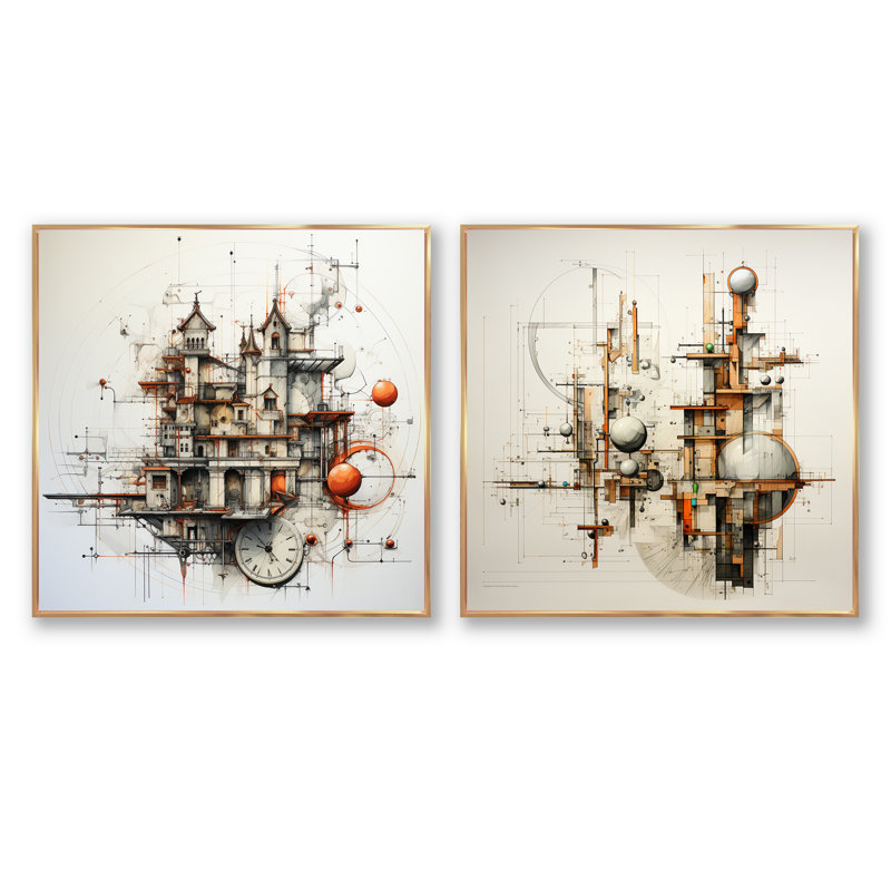 «Surealism», «Ensemble de 2 collages surréels», Encadrement doré, H 36 po x l 73 po