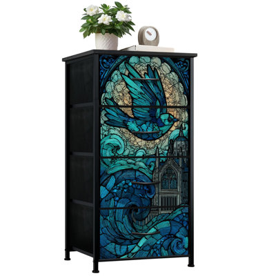 Commode en vitrail pour la chambre à coucher avec 4 tiroirs de rangement Commode en acier teinté en acier teinté bleu sarcelle