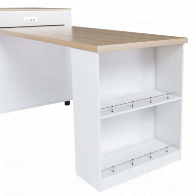 Expandable Kitchen Island with Dining Table - 80" Solid Wood Grain Countertop, Power Outlet, Storage Cart with Cabinet & Drawers