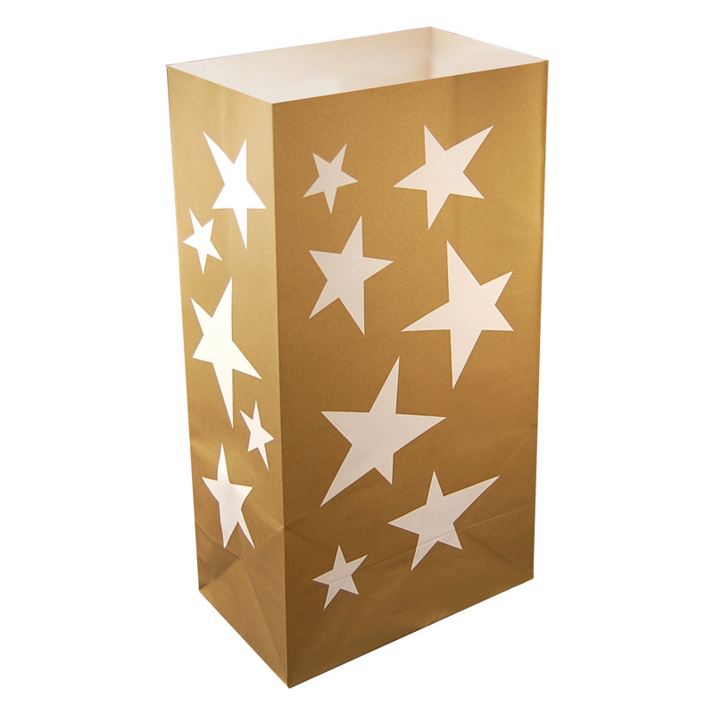 Paper Luminaria Bags, Gold Star - 24 Count
