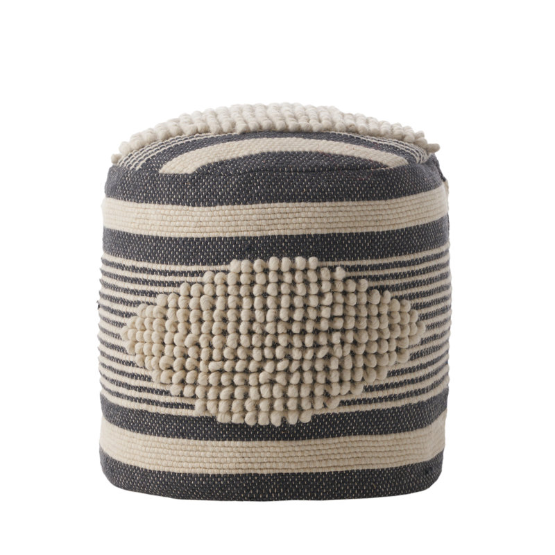 McGillen Upholstered Pouf, Black Wool