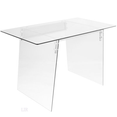 Bureau Glacier en verre contemporain avec plateau trempé et accents chromés, parfait pour les bureaux à domicile et les studios modernes.