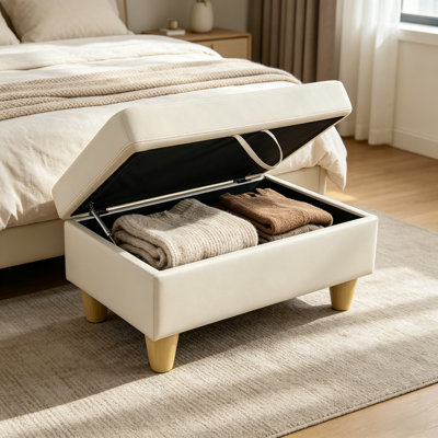 Repose-pieds de rangement rectangulaire en similicuir de 35 po de largeur