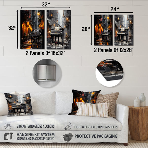 Lark Manor™ Piano Urban Upright - Music Piano Metal Wall Art Set Of 2 ...