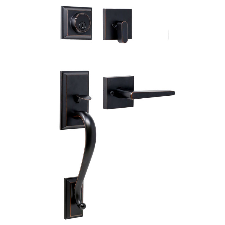 Transitional Handleset with Deadbolt and Philtower Door Lever and Mayo Rosette
