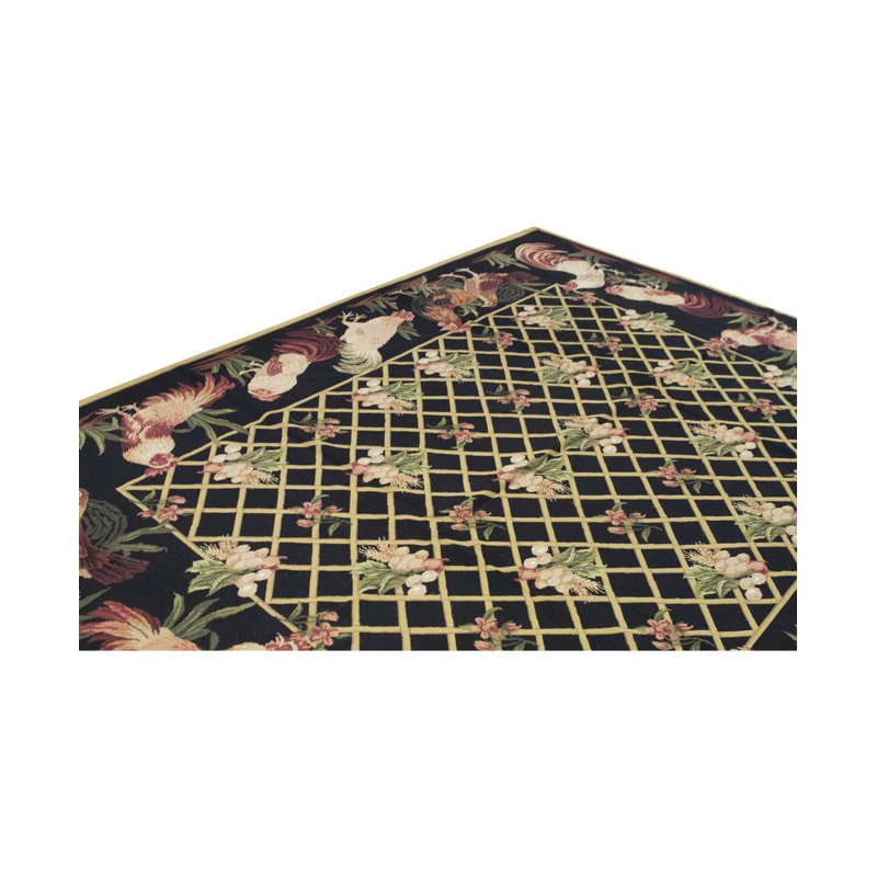 Hand-Knotted High-Quality Black and Green Runner
