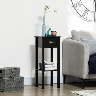 Table d'appoint 29,5 po 2 avec tablette à tiroirs en noir. Tendance pour le salon. Espace supplémentaire pour les photos, les plantes. Fabriqué. Fonction de surmatelas incluse. Garde-pieds haut et humide. L 11,41 po.