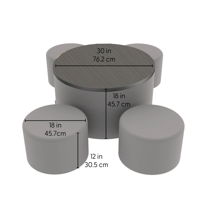 Ensemble 5 pièces de table ronde avec repose-pieds H 12 po Pro Series Pro Series, Gris / Strandz cosmique