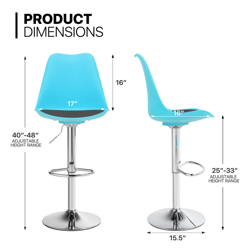 Claudia Adjustable Swivel Bar Stools, Kitchen Counter Height Barstools Dining Chairs with Footrest, Blue/Black