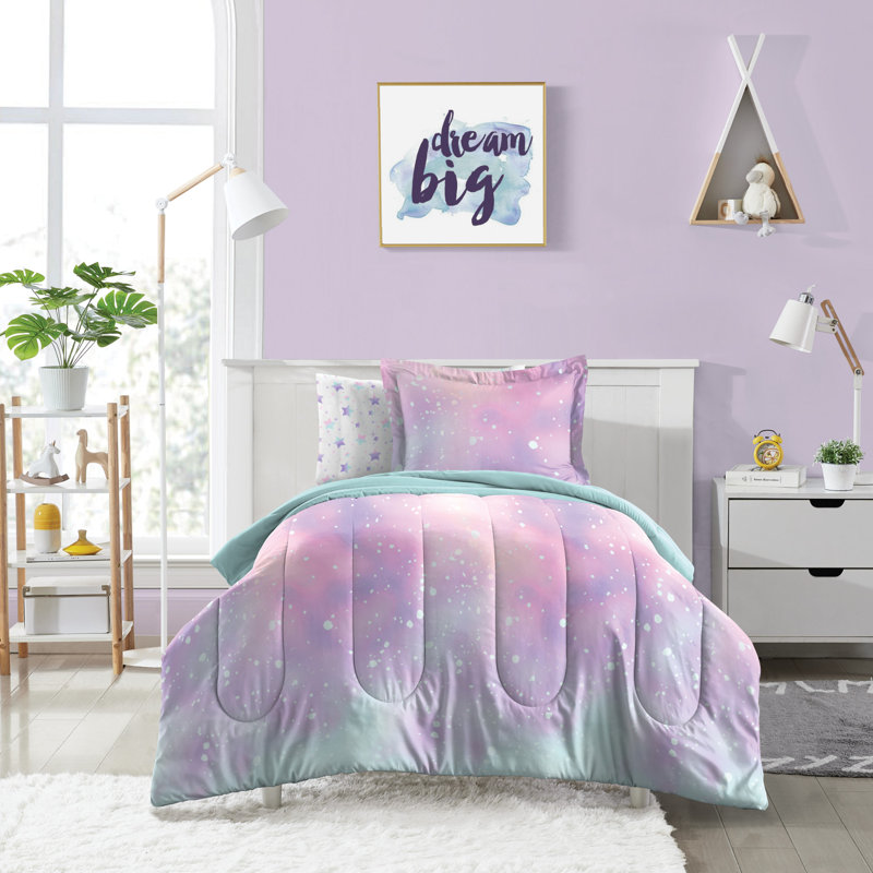Twilight Pink and Teal Microfiber Twin Bed in a Bag Set