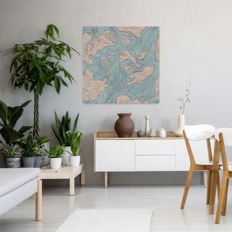 Art contemporain, paysage abstrait rétro, océan, H 36 po x l 36 po