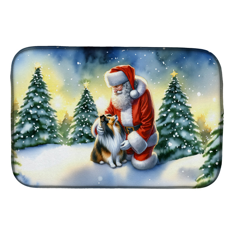 Sheltie and Santa Claus Dish Drying Mat