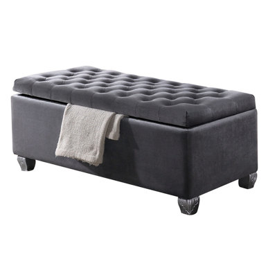 Grey Velvet Storage Bench For Bedroom - Ample Padding & Style Spacious Luxurious Design