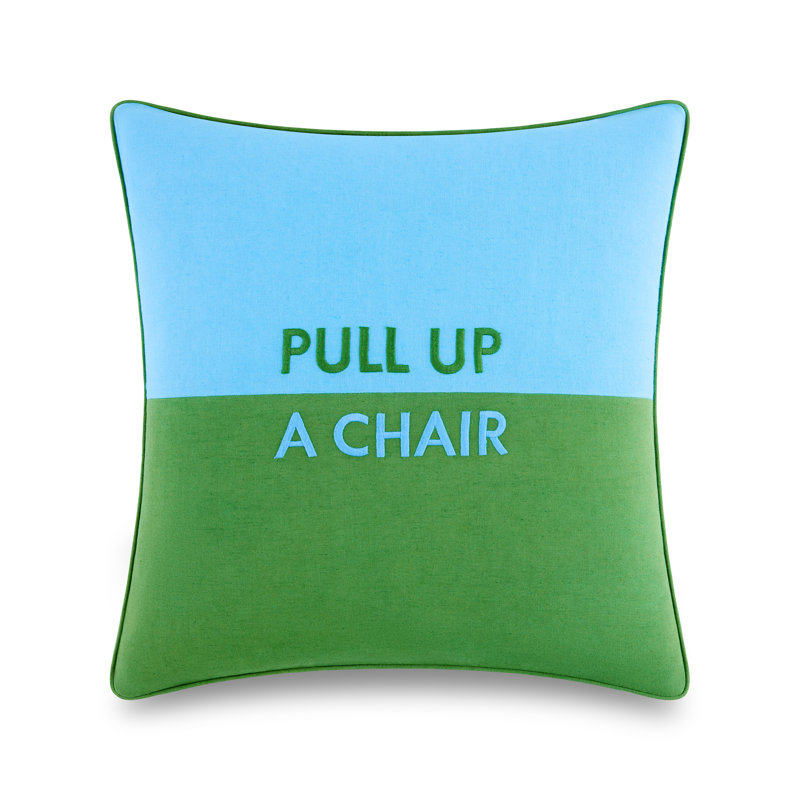 Kate Spade New York Pull Up A Chair Reversible Decorative Pillow, 20" x 20" Throw Pillow for Bed or Sofa, Cotton and Linen Cover, Blue and Green