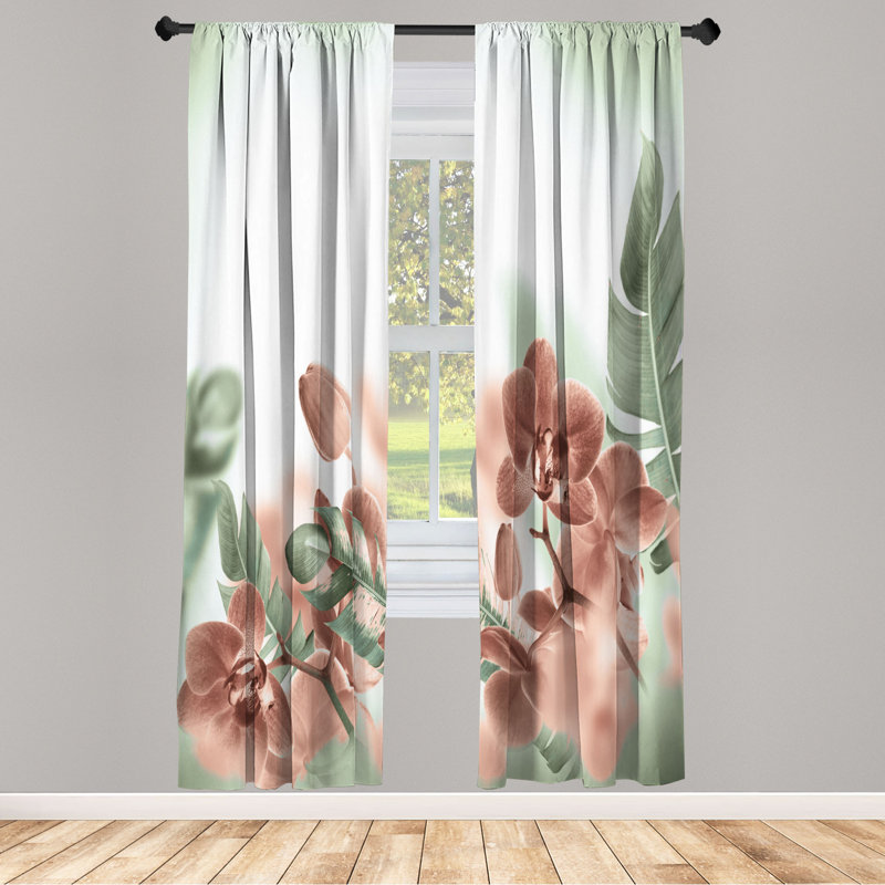 Microfiber Floral Semi-Sheer Rod Pocket Curtain Panels, 28" W x 95" L, Pink/Green/White